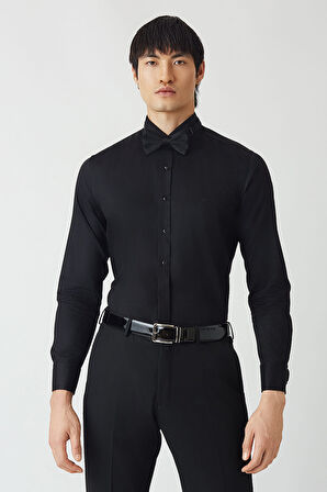 Bisse Slim Fit Ata Yaka Siyah Erkek Smokin Gömlek GM21Y211350_D99