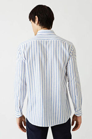 Bisse Erkek Regular Fit Çizgili Uzun Kollu Spor Gömlek MAVİ