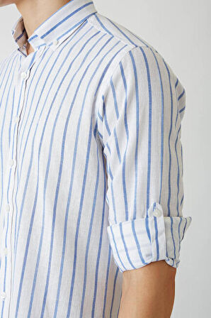 Bisse Erkek Regular Fit Çizgili Uzun Kollu Spor Gömlek MAVİ