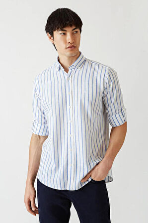 Bisse Erkek Regular Fit Çizgili Uzun Kollu Spor Gömlek MAVİ