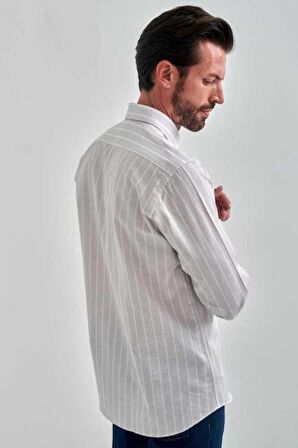 Bisse Erkek Regular Fit Çizgil iUzun Kollu Spor Gömlek GRİ GM22Y221040_C55