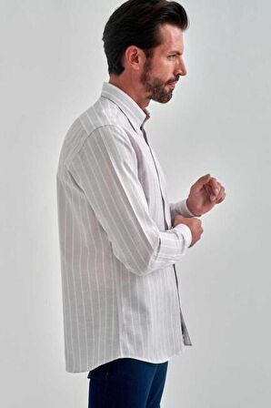Bisse Erkek Regular Fit Çizgil iUzun Kollu Spor Gömlek GRİ GM22Y221040_C55