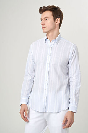 Bisse Regular Fit Uzun Kollu Mavi Çizgili Erkek Gömlek GM22Y221131_C35