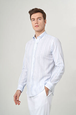 Bisse Regular Fit Uzun Kollu Mavi Çizgili Erkek Gömlek GM22Y221131_C35