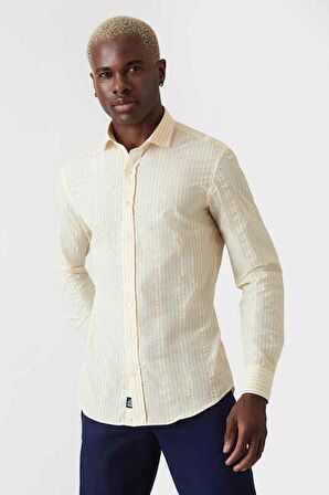 Bisse Erkek Slim Fit Uzun Kol Spor Gömlek SARI GM22Y221162_C17