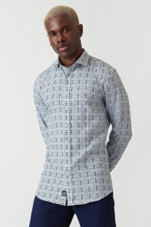 Bisse Erkek Slim Fit Uzun Kollu Desenli Spor Gömlek LACİ GM22Y221153_C39