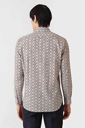 Bisse Erkek Regular Fit Uzun Kollu Desenli Spor Gömlek BEJ