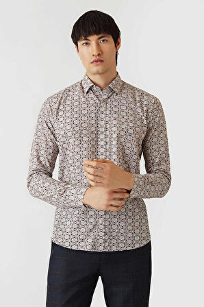Bisse Erkek Regular Fit Uzun Kollu Desenli Spor Gömlek BEJ