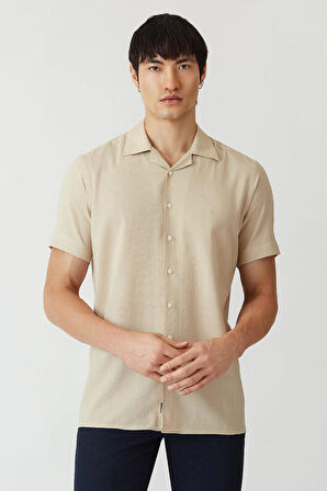 Bisse Erkek Regular Fit Kısa Kollu Gömlek BEJ