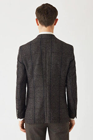 Bisse Erkek Modern Fit Mono Yaka 2 Düğmeli Çift Yırtmaçlı Ceket KAHVE PCK22K22243_D11
