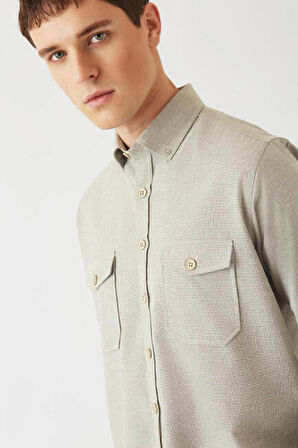 Bisse Erkek Regular Fit Uzun Kollu Flanel Gömek BEJ GM22K222081_D07