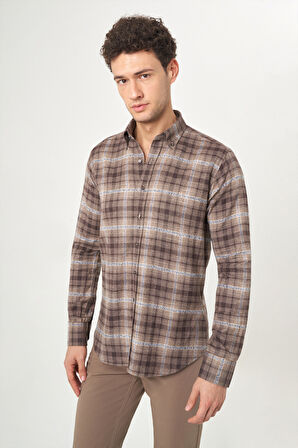 Bisse Regular Fit Kahve Flanel Erkek Gömlek GM22K222101_D11