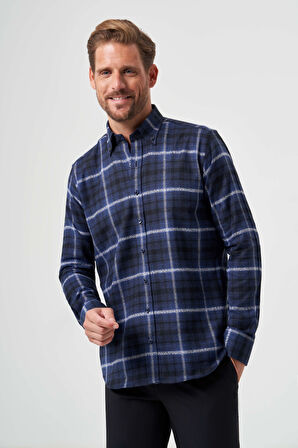 Bisse Regular Fit Lacivert Flanel Erkek Gömlek GM22K222101_D39