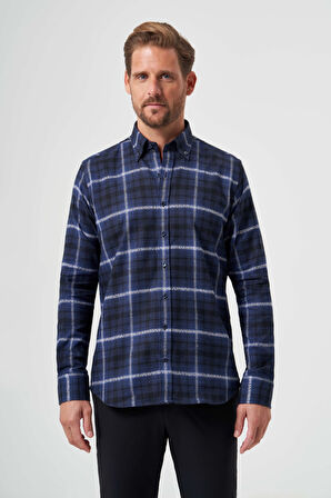 Bisse Regular Fit Lacivert Flanel Erkek Gömlek GM22K222101_D39