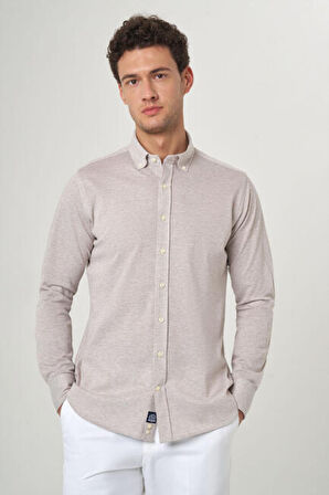 Bisse Regular Fit Uzun Kollu Paşa Yaka Bej Spor Erkek Gömlek GM23Y231012_D07