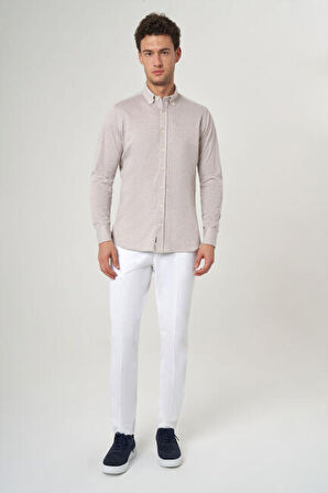 Bisse Regular Fit Uzun Kollu Paşa Yaka Bej Spor Erkek Gömlek GM23Y231012_D07