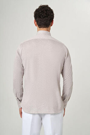 Bisse Regular Fit Uzun Kollu Paşa Yaka Bej Spor Erkek Gömlek GM23Y231012_D07