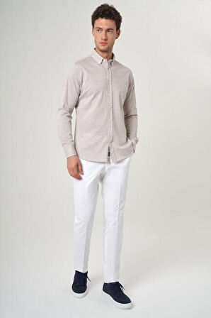 Bisse Regular Fit Uzun Kollu Paşa Yaka Bej Spor Erkek Gömlek GM23Y231012_D07