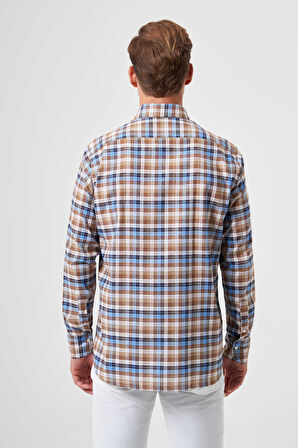 Bisse Regular Fit Paşa Yaka Kahve Ekoseli Erkek Gömlek GM23Y231027_D11