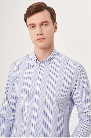 Bisse Regular Fit Mavi Çizgili Spor Erkek Gömlek GM23Y231030_D35
