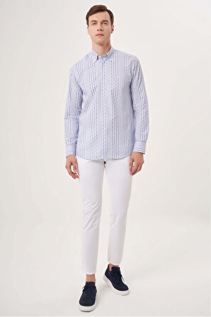 Bisse Regular Fit Mavi Çizgili Spor Erkek Gömlek GM23Y231030_D35