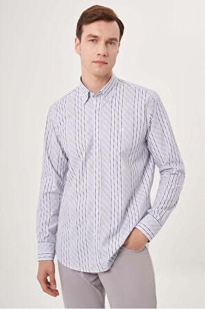 Bisse Regular Fit Gri Çizgili Spor Erkek Gömlek GM23Y231030_D55