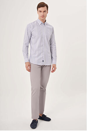 Bisse Regular Fit Gri Çizgili Spor Erkek Gömlek GM23Y231030_D55