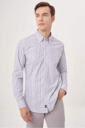 Bisse Regular Fit Gri Çizgili Spor Erkek Gömlek GM23Y231030_D55