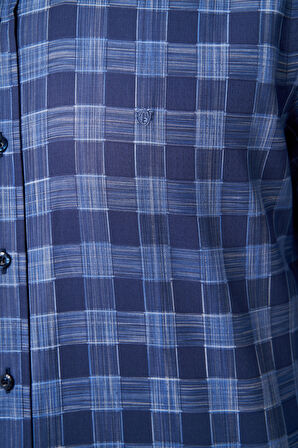 Bisse Regular Fit Paşa Yaka Lacivert Kareli Erkek Gömlek GM23Y231039_D39