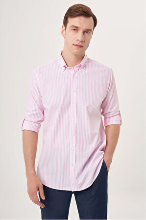 Bisse Regular Fit Paşa Yaka Pembe Spor Erkek Gömlek GM23Y231040_D29