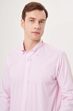 Bisse Regular Fit Paşa Yaka Pembe Spor Erkek Gömlek GM23Y231040_D29