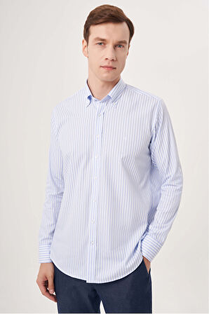 Bisse Regular Fit Paşa Yaka Mavi Spor Erkek Gömlek GM23Y231040_D35