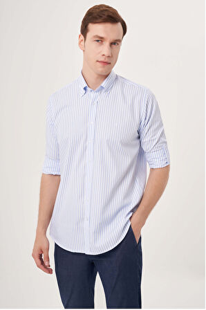 Bisse Regular Fit Paşa Yaka Mavi Spor Erkek Gömlek GM23Y231040_D35