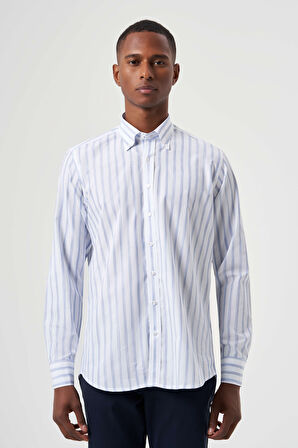 Bisse Regular Fit Çizgili Mavi Erkek Gömlek GM23Y231041_D35