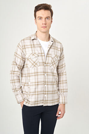 Bisse Regular Fit Bej Flanel Erkek Gömlek GM22K222103_D07