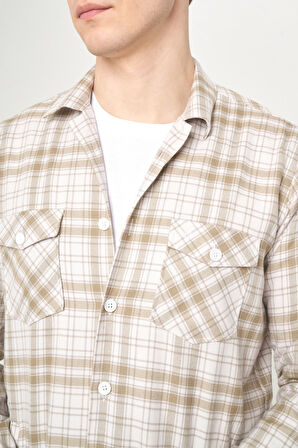 Bisse Regular Fit Bej Flanel Erkek Gömlek GM22K222103_D07