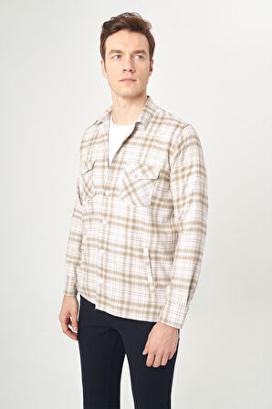 Bisse Regular Fit Bej Flanel Erkek Gömlek GM22K222103_D07