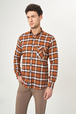 Bisse Regular Fit Kahve Flanel Erkek Gömlek GM22K222102_D11