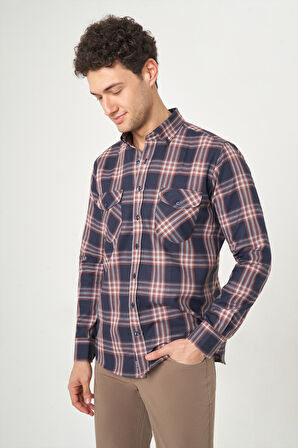 Bisse Regular Fit Ekoseli Kahve Spor Erkek Gömlek GM22K222109_D11