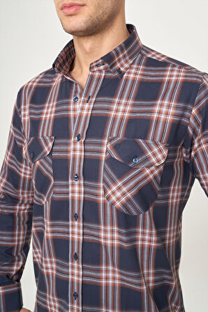 Bisse Regular Fit Ekoseli Kahve Spor Erkek Gömlek GM22K222109_D11