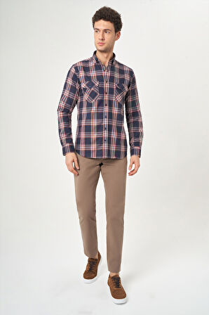 Bisse Regular Fit Ekoseli Kahve Spor Erkek Gömlek GM22K222109_D11