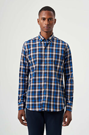 Bisse Regular Fit Ekoseli Lacivert Spor Erkek Gömlek GM22K222108_D39