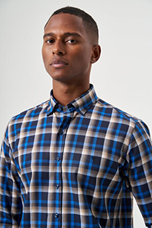 Bisse Regular Fit Ekoseli Lacivert Spor Erkek Gömlek GM22K222108_D39