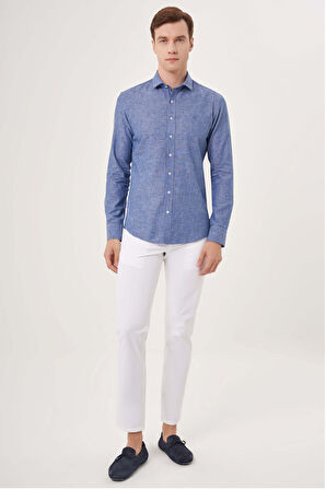 Bisse Slim Fit Uzun Lacivert Spor Erkek Gömlek GM23Y231059_D39