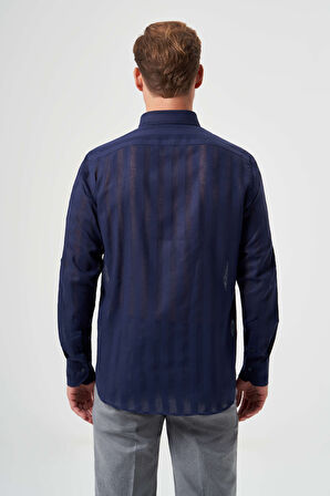 Bisse Regular Fit Paşa Yaka Transparan Lacivert Erkek Gömlek GM23Y231060_D39