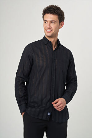 Bisse Erkek Regular Fit Transparan Gömlek Sıyah GM23Y231060_D99
