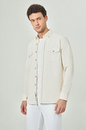 Bisse Regular Fit Paşa Yaka Bej Spor Erkek Gömlek GM23Y231073_D07