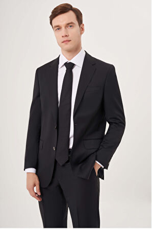 Bisse Comfort Fit Mono Yaka Drop 6 Çift Yırtmaçlı Siyah Erkek Takım Elbise PTK23YNOS001_D99