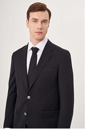 Bisse Comfort Fit Mono Yaka Drop 6 Çift Yırtmaçlı Siyah Erkek Takım Elbise PTK23YNOS001_D99