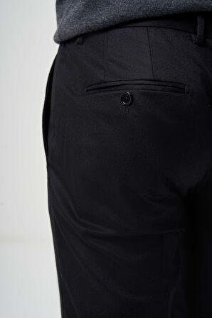 Bisse Regular Fit Düz Dokuma Flanel Siyah Klasik Erkek Pantolon PPNK23K23201_D99